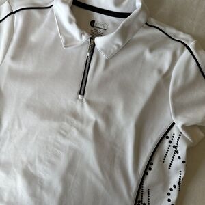 Izod X-treme Function Golf Shirt Women's Size Large White/Black Cool FX Polo K17